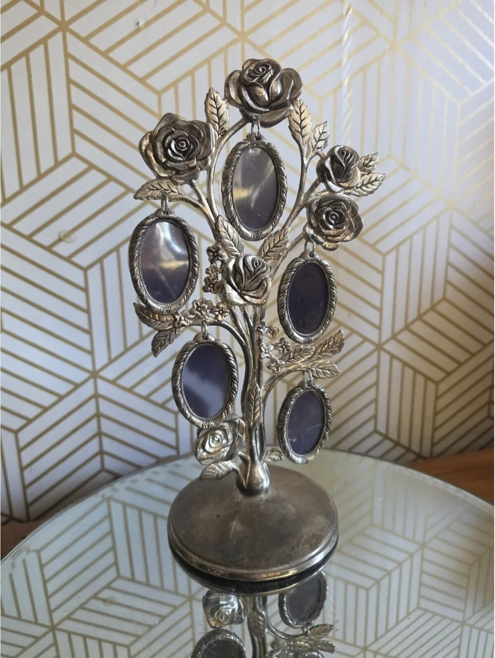Vintage Godinger Silver Co Photo Tree w Roses Double 5 Sided Frames